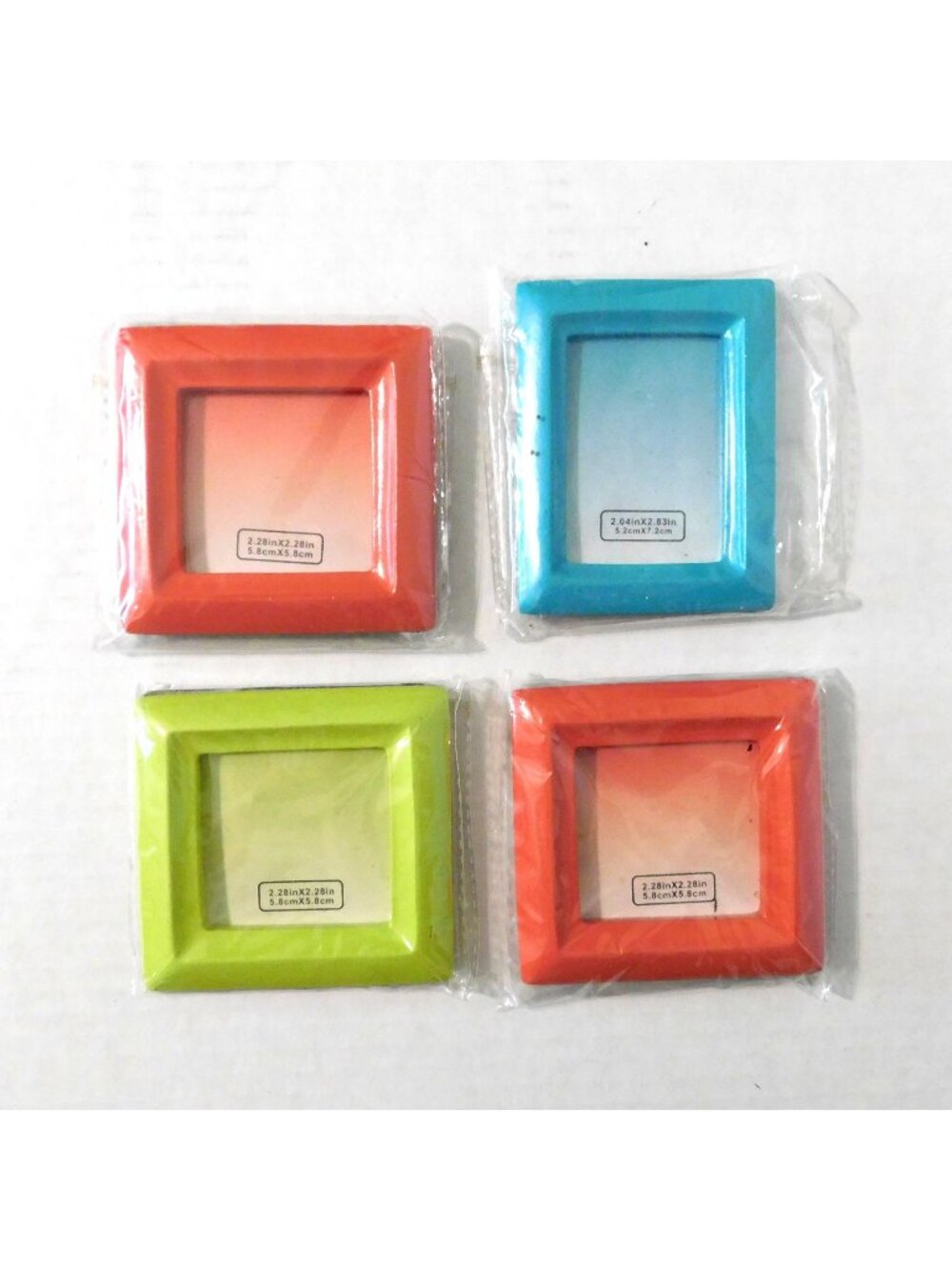 Mini Colorful Photo Frame Set Of 4 Orange Blue Green 2.28in & 2.04in